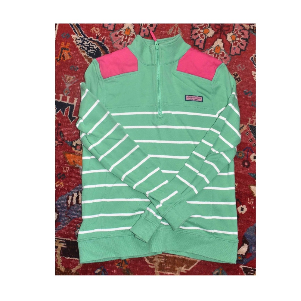 Vineyard Vines Green and Pink Striped Sweater